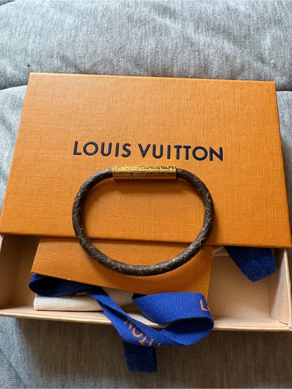 Louis Vuitton Brown Monogram Leather Bracelet with Gold Clasp